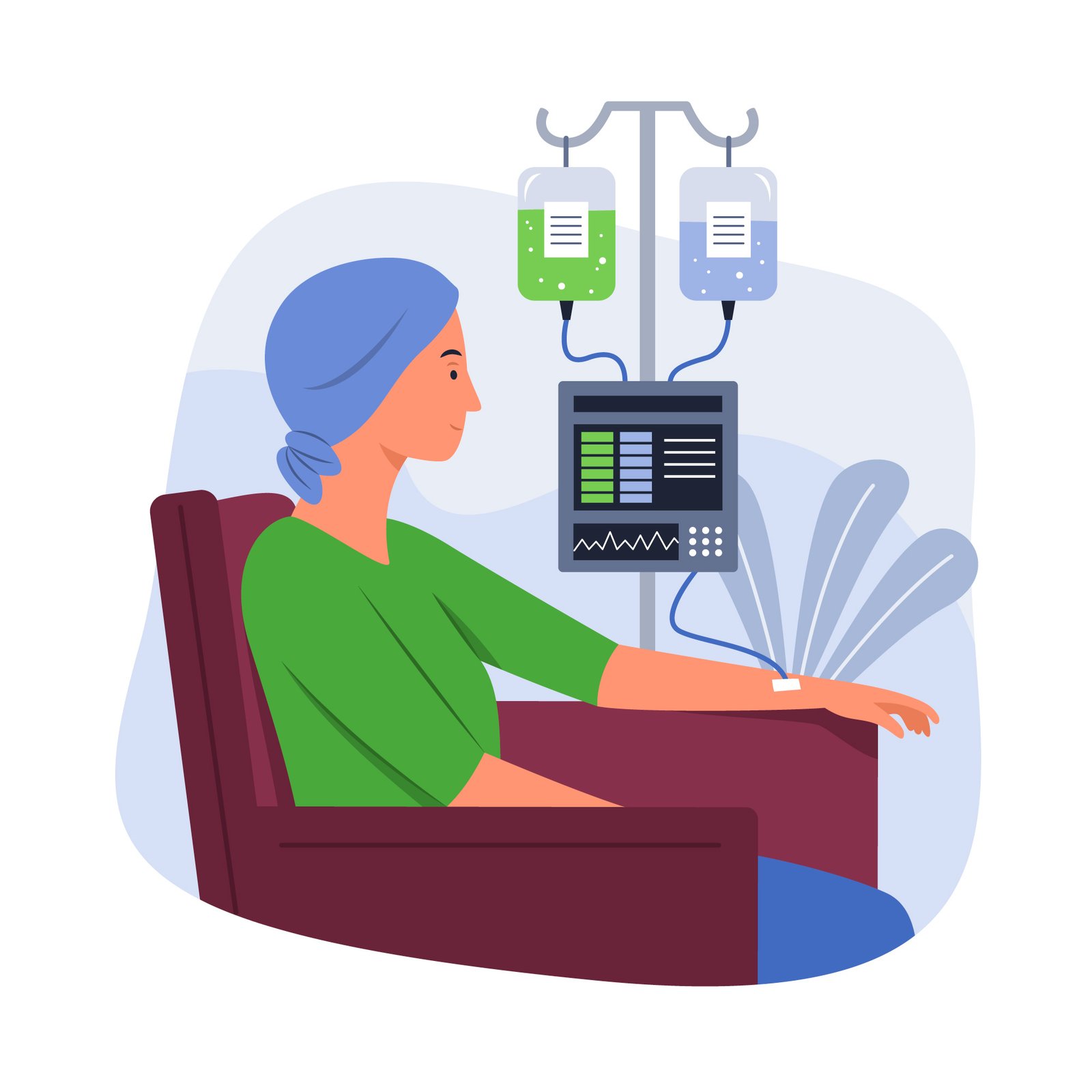 Illustration of a patient undergoing dialysis through an arteriovenous fistula in the arm