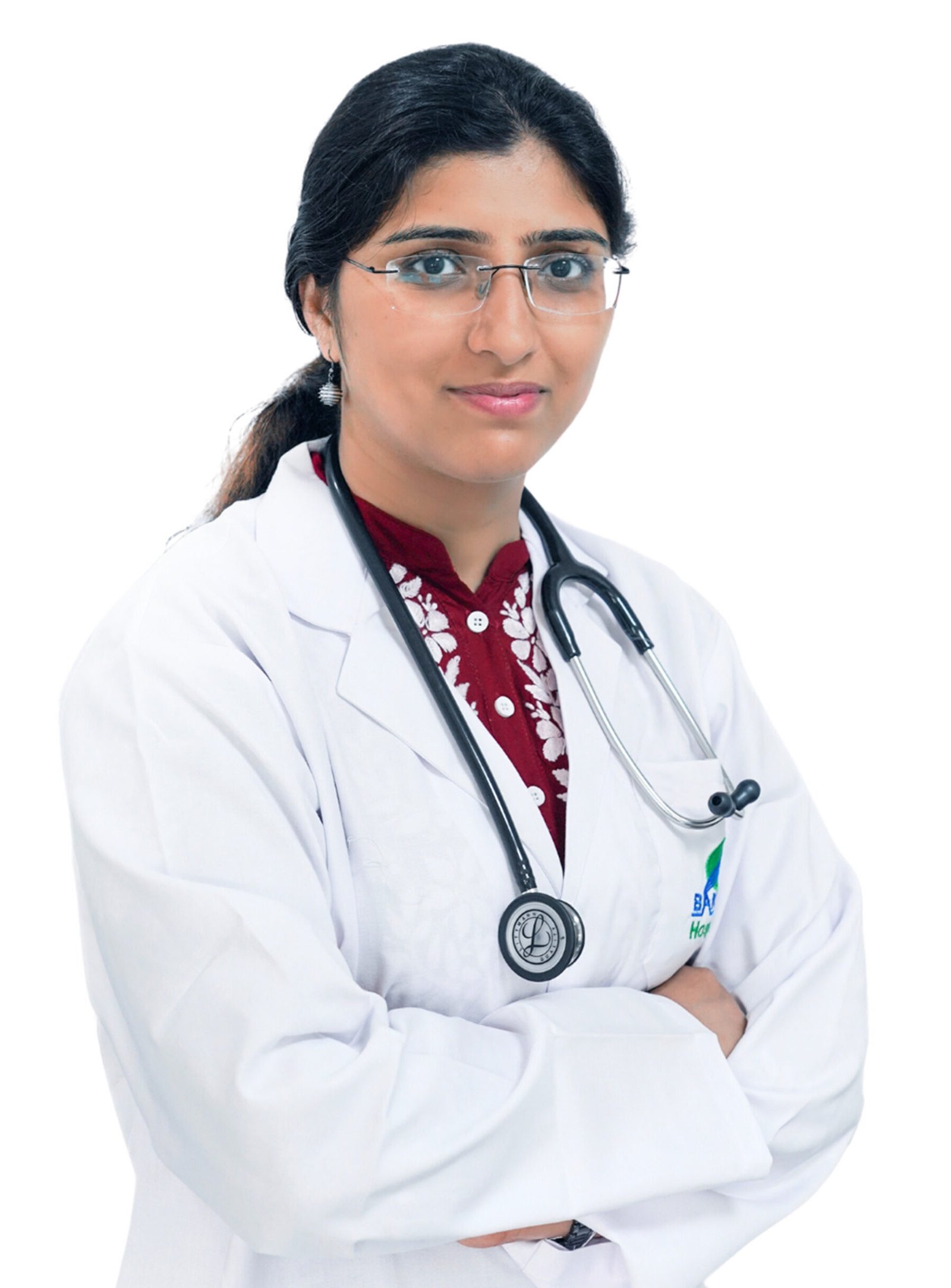 Dr. Harshita Sharma, Consultant Nephrologist at Bansal Hospital Bhopal, wearing a white coat and stethoscope.