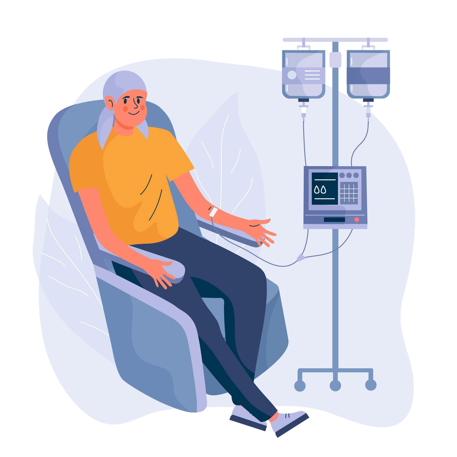 Illustration of a patient undergoing dialysis with a tunneled dialysis catheter